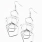 Glistening silver bars bend into airy pentagon shaped frames as they trickle from the ear, creating an edgy clustered fringe. Earring attaches to a standard fishhook fitting.