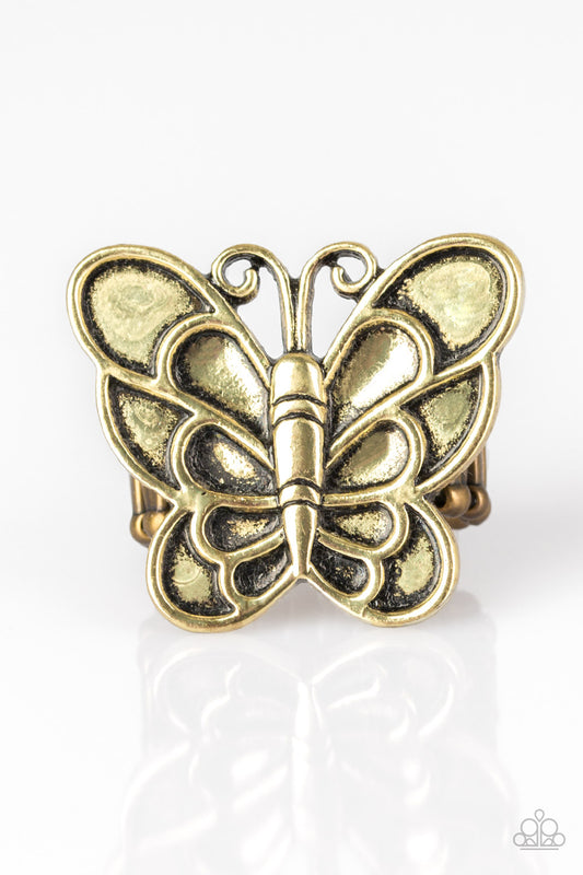 Sky High Butterfly - Brass Paparazzi Jewelry