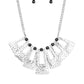 Infused with dainty black stone beads, hammered silver rectangular frames fan out below the collar for a bold seasonal look. Features an adjustable clasp closure.