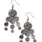 Featuring smooth and hammered finishes, a dainty collection of gunmetal discs dangle from the bottom of a round gunmetal fitting, creating a chime-like fringe. Earring attaches to a standard fishhook fitting.