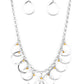 Delicately hammered in a shimmery finish, shiny silver teardrops dangle from dainty yellow rhinestone embellished links, creating a refined fringe below the collar. Features an adjustable clasp closure.