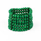 Held together with rectangular wooden fittings, strands of refreshing green wooden beads are threaded along stretchy bands that layer around the wrist into one colorful stretch bracelet.