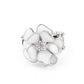 Painted in a milky white finish, colorful petals gather around a white rhinestone encrusted center for a whimsically flowering look atop the finger. Features a stretchy band for a flexible fit.