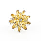 Golden yellow rhinestone petals stack into a glamorous floral frame atop the finger, creating a blinding centerpiece. Features an adjustable clasp closure.  Sold as one individual ring.