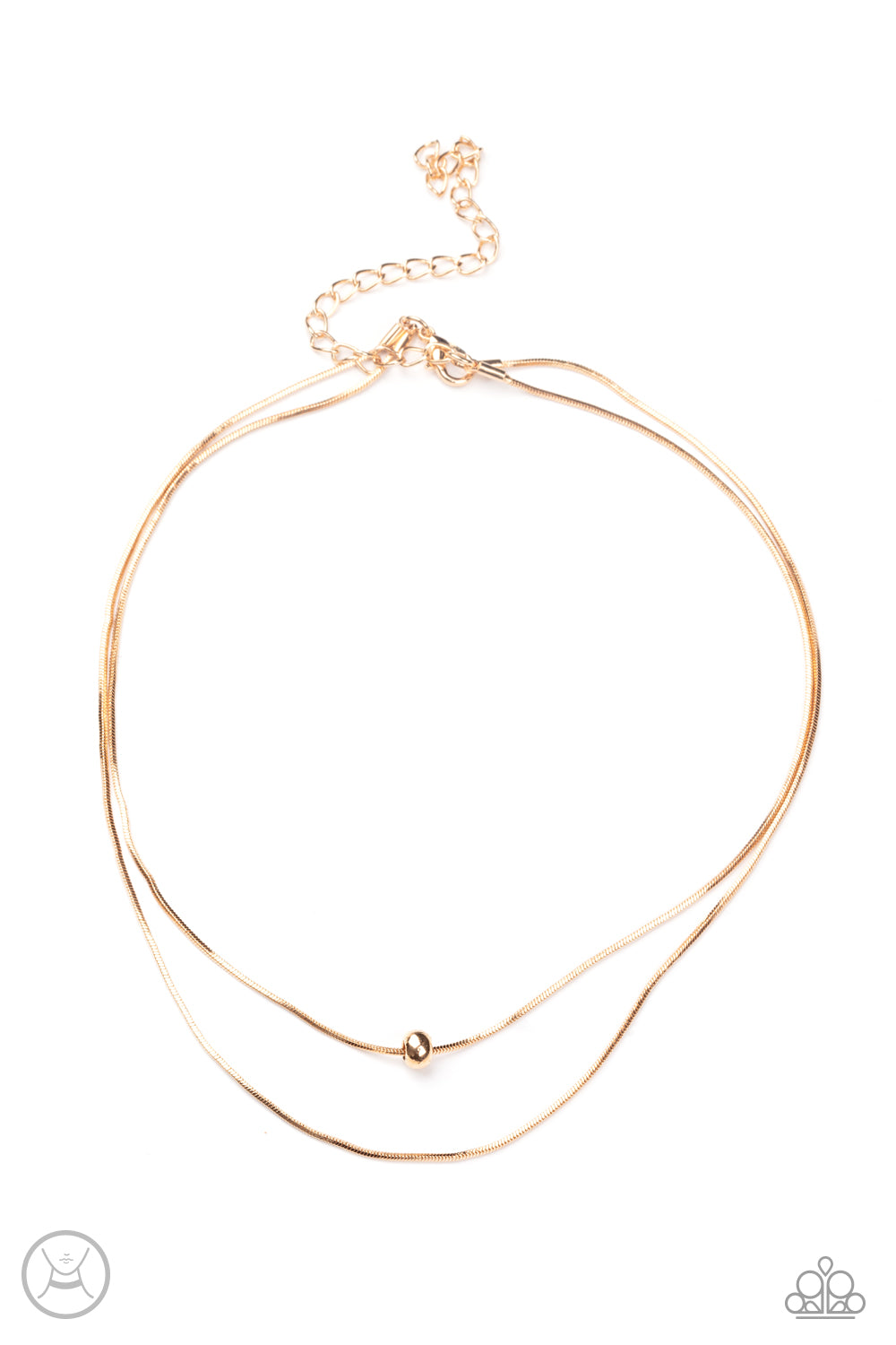 Infused with a single gold bead, two dainty rows of rounded snake chain layer around the neck for a seamlessly chic look. Features an adjustable clasp closure.