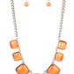 Encased in square silver fittings, a dewy collection of orange cat's eye stones gradually increase in size as they link below the collar for a whimsical pop of color. Features an adjustable clasp closure.