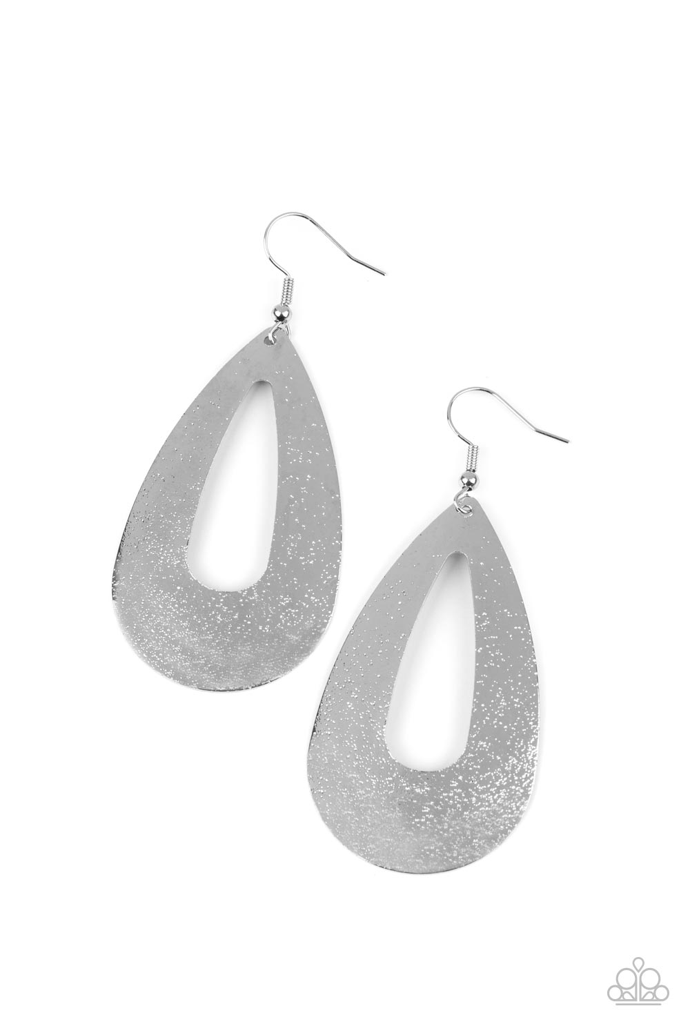 Delicately hammered in endless silver shimmer, a flat glistening oval silhouette swings from the ear for a beautiful basic look. Earring attaches to a standard fishhook fitting.