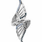 Featuring lifelike feathery detail, two airy silver wings delicately wrap around the finger. Rows of dainty blue rhinestones adorn the winged accents, adding a celestial shimmer to the angelic centerpiece. Features a stretchy band for a flexible fit.