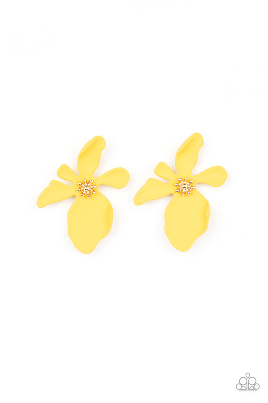 Featuring a golden studded center, asymmetrical Illuminating petals bloom into an abstract flower for a tropical inspired look. Earring attaches to a standard post fitting.