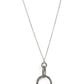 Encrusted with smoky hematite rhinestones, mismatched gunmetal rings, oval fittings, and an oversized hoop delicately link into a smoldering pendant as the bottom of an extended gunmetal chain. Features an adjustable clasp closure