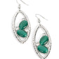 Infused with glassy white rhinestones, a pair of green oval cat's eye stones nestle inside of a hammered silver frame for a fashionable finish. Earring attaches to a standard fishhook fitting.  Sold as one pair of e