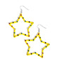 Yellow star frames, dotted with dainty colorful rhinestones, reflects light off its colored surface for a fashion-forward statement. Earring attaches to a standard fishhook fitting.