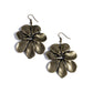Flared, imperfect brass petals layer into a stunning flower, hinging at the center for a whimsical flair. Earring attaches to a standard fishhook fitting.