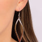 A glistening asymmetrical silver leaf-like frame is encrusted in glassy white rhinestones that gradually fade from brass to copper, creating a colorful ombre effect for a statement-making look. Earring attaches to a standard fishhook fitting