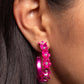 Dipped in a hot pink hue, a hollowed-out hoop curls around the ear. Featuring silver beaded centers, metallic hot pink flowers bloom along the curl of the hollow of the hoop for a fashionable display. Earring attaches to a standard post fitting. Hoop measures approximately 1 1/4" in diameter.
