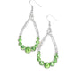 Glassy white rhinestones fade into green rhinestones along the front of an ornate silver teardrop. The sparkling green rhinestones gradually increase in size at the bottom of the lure for a sophisticated finish. Earring attaches to a standard fishhook fitting.